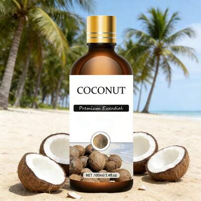 100ml/30ml/10ml, 100% Natural Premium Coconut Essential Oil, Suitable For Diffuser, Humidifier, Soap/Candle Making, Unisex, Skin Pore Care, Sensitive Skin Caution, Ideal Gift