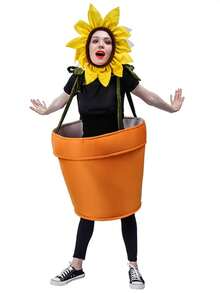 1pc Sunflower Jumpsuit, Cute Vase Costume For Carnival, Halloween, Polyester Knit Composite Sponge Material, Adult One Size, Stage Performance Outfit - Multicolor - View 6