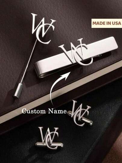 Personalized Groomsmen Cufflinks Brooch Tie Clip, Custom Initial Cufflinks, Groomsmen Gifts, Groomsmen Proposal, Best Man Gifts, Wedding Cufflinks For Groom,Apparel Accessories,Chic Autumn,Boyfriend,Girlfriend,Family,Friends,New Year Glamour