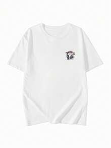 Japanese Style Women's Loose Round Neck Simple Versatile Letter Line Cartoon Print Short Sleeve T-Shirt, Spring/Summer - White - View 5