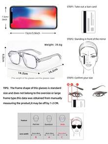 1副男士椭圆形镜框简约时尚无度数眼镜（适合看电视、智能手机、办公、日常佩戴） - 透灰平光鏡 - 查看 2