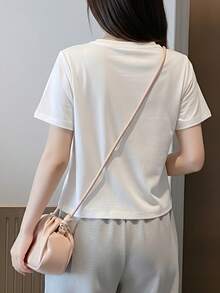 女士字母印花休闲宽松短袖T恤，夏季新款 白色 - 白色 - 查看 4