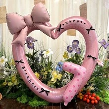 1 Set 40-Inch Giant Pearl Pink Heart Shaped Foil Balloon, 16-Inch Pink Number Balloons, Decorated With Black Ribbon Bow And "Happy Birthday" Sticker, Suitable For Birthday Celebrations, Outdoor Events, Anniversary, And As Wedding Decor Background - Multicolor - View 19
