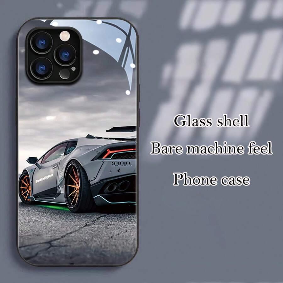 Funda de Teléfono con Patrón de Coche Deportivo, Cubierta Protectora de Vidrio Simple de Alta Gama, Compatible con 16/16 Pro/16 Pro Max, 15/15 Plus/15 Pro/15 Pro Max, 14/14 Plus/14 Pro/14 Pro Max, 13/13 Pro/13 Pro Max, 12/12 Pro/12 Pro Max, 11/11 Pro/11 Pro Max - Colores mixtos - Ver 1