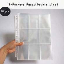 50个/包，共900个A4 11孔活页夹补充装，通用3英寸收藏套，9格双面明信片/卡片夹，返校用品 - 無色 - 查看 10