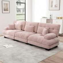 3-Sitzer Modular Ecksofa Mit Tiefensitz, Chenille Schlafsofa Komfortabel Gepolstert Für Wohnzimmer, Apartment, Studio, Office, Chenille Rosa - Pink - View 3