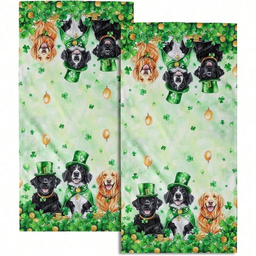 Black White Polka Dot Towels Set Of 2, Boho Polka Dot Hand Towels For Bathroom 14"X28" Vintage Doodle Towels Soft Absorbent Bathroom Hand Towel For Face, Gym, Spa, Kitchen - 聖派翠克犬 - 查看 1
