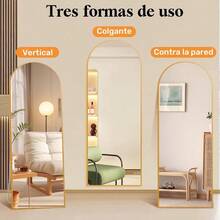 RR Espejo de Cuerpo Completo para Piso o Pared de 150x40 cm Marco de Metal Ideal para Recamara Vestidor Cambiador Diseño Moderno y Versatil Soporte Ajustable - DoradoRedondo - Ver 2
