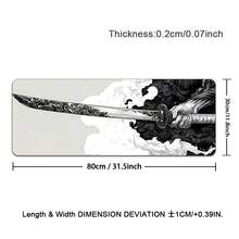 1pc Anime Japanese Samurai Sword Mouse Pad, Black And White Color, Large Desk Mat, Stitched Edge, Non-Slip Rubber Base, Suitable For Home Office, Size Options, Can Be Given As Christmas, Halloween Gift For Women, Girlfriend, Male Friends