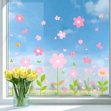 1pc Bohemian Style Pink Butterfly & Floral Watercolor Glass Sticker, Self-Adhesive Wall Decor For Home, Bedroom, Office, Kitchen - Spring & Summer Themed Art Design, Reusable Decoration, Vibrant Room Accent, Easy To Install Sticker, Butterfly Decor - Flowers and Plants - View 5