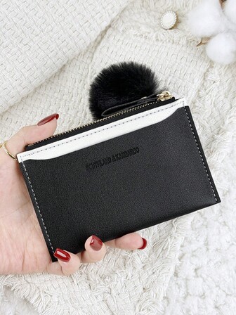 With A Pom-Pom Charm,Black Wallet Pocket Wallet Small Purse Bifold Slim Women Wallet Lightweight Portable Credit Card Key Case Short Wallet Cute Modern Fashion For Birthday Gift Christmas Anniversary Women Girls Lady,Business,For Anniversary,For Christmas,On Valentine Day,For Birthday Gift,For Gift,For Lover For Women,For Girls,For Lady,For Female,Bag School Supplies For School Dorm Room & Back To School