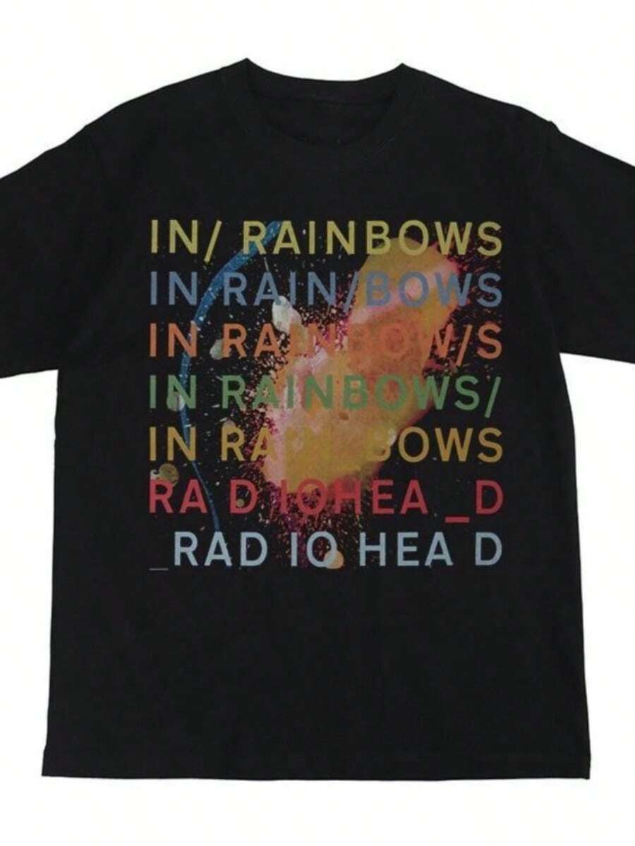 Christmas Fashion And Leisure Essential Radioheads Radioheadss Rock Band Printed American Street Hip Hop Retro Black Short Sleeve T Shirt - 黑色 - 查看 1