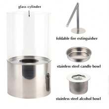 Tabletop Fire Bowl Pot 29cm High Portable Table Top Fireplace–Clean-Burning Bio Ethanol Ventless (Silver) - Plateado - Ver 2