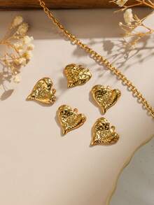 5pcs/Pack 304 Stainless Steel Crinkle Heart DIY Handmade Jewelry Pendant