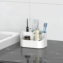 浴室台面牙刷架，塑料牙膏和电动牙刷收纳架，5格可爱浴室台面整理架，白色 - 白色 - 查看 1