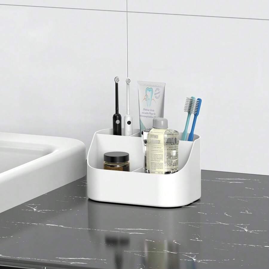 浴室台面牙刷架，塑料牙膏和电动牙刷收纳架，5格可爱浴室台面整理架，白色 - 白色 - 查看 1