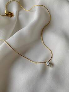 Nooxian 1pc Stainless Steel Jewelry Women Necklace, Stainless Steel Water Drop Zirconia Pendant Necklace, Versatile Daily Wear Accessory - Yellow Gold - View 3