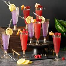 PUREDOVE 5/10/25/30 piezas Copas de champán de plástico con purpurina dorada, decoración de fiesta con purpurina dorada, copas de champán de plástico con purpurina dorada reutilizables de 130ml/4.5oz, forma elegante y duradera de copa de vino, adecuadas para bodas, fiestas de cócteles, vacaciones, Navidad, Año Nuevo - transparente - Ver 8