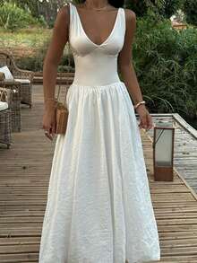 Robe élégante à boutons floraux, convient pour les vacances, les trajets, les rendez-vous romantiques, le port quotidien, les invités de mariage, les tenues d'été blanches - Blanc - Voir 4
