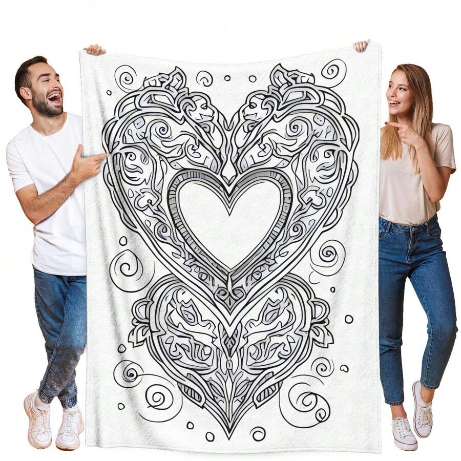 Adult Coloring Book Blanket - & Floral Mandala Heart Design With Love Lettering, Soft Flannel All-Season Cozy Throw For Relaxing Art Activity, Valentine'S Day Gift For Women & Men, Romantic Couples Gift Idea, Durable Bedspread Or Couch Cover Four Seasons Universal Multifunctional Blanket/Perfect Gift, 2D Printing Him, Her Gifts For Her, Him, Family, Boyfriend, Girlfriend, Father, Family, Mother, Lover, Daughter, Son, Grandfather, Grandmother, Friend, Classmate, Pet. Perfect Nap, Camping, Travel, Home, Daily Life, Office Decoration, Birthday, Anniversary, Valentine's Day, Thanksgiving, Christmas, Halloween, Mother's Day, Father's Day, Wedding, New Year Gifts,Back To School Season,Graduation Gift,Sofa,Bed,Car,Bedroom,Living Room,Office, Outdoor Camping, Beach,Wall Decoration,Newly Expanded Themed Collections To Meet A Variety Of Styles And Scenar. - 多色13 - 查看 1