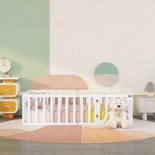 Kinderbett 90 X 200, Holzboden Bettrahmen Mit Zaun Und Tür, White (Alte SKU Ist WF316892AAW) - White - View 2