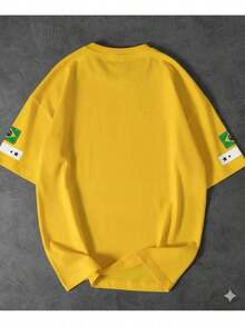 Men's Casual T-Shirt With "BRAZIL" Print And Number 10, Premium Cotton, World Cup Fan Edition, Brazilian Football Fashion - 黃色 - 查看 3