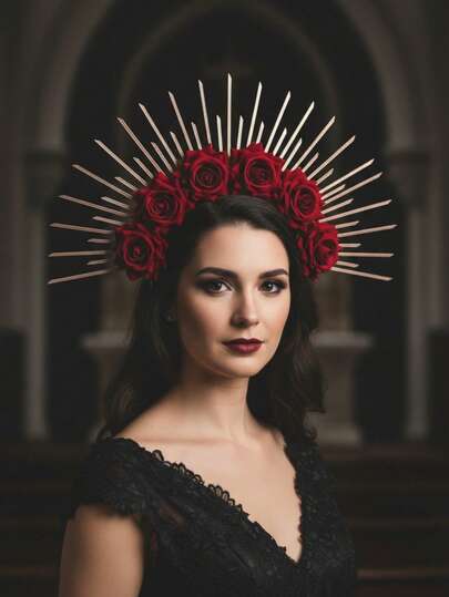 Artificial Rose Gold Halo Crown Sunburst Spike Crown Headpiece Mary Headband Women's Costume, Goddess Headband Boho Bridal Gothic Wedding, Valentine's Day Birthday Party Hair Bands, Carnival