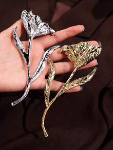 1 pièce Broche florale asymétrique dorée exagérée, broche métallique épaisse et grande minimaliste élégante vintage pour femmes, broche métallique romantique en forme de lys, accessoire de mode pour robe et manteau, ceinturant la taille - Multicolore - Voir 7