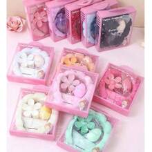 5 PCS/3PCS Girls Sponge Spa Headband Wristbands With Large Flower Hair Claw Clip Gift Set Hair Stuff Hair Accessories Set With Delicate Box For Party Gifts And Daily Use - 彩色 - 查看 1