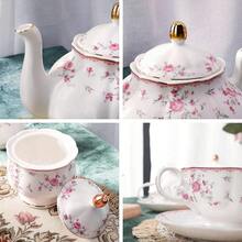 Vintage Porcelain Tea Set For Women Tea Party Cup And Saucer Set For 6 Wedding Floral Teapot Set For Adults Pink Rose - 粉色 - 查看 2