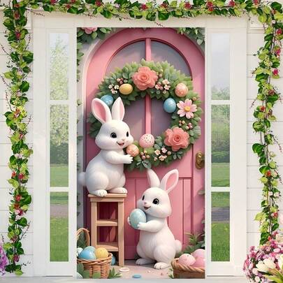 1pc Garland Bunny Door Banner, Easter Theme With Easter Egg Design, Perfect For Easter Decoration, Party Supplies, Anniversary, Indoor And Outdoor, Wall, Patio, Home, Hallway Decoration Background, Studio Shooting Background, Garden Celebration Universal, Spring Party