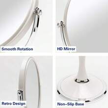 Vintage Table Mirror With Stand 8-Inch Double Sided Swivel 1X/3X Magnification Desk Mirror With Sier Style 13 Inch Height Standing Tabletop Makeup Vanity Mirror Oval - 白色和銀色(1/3倍放大化妝鏡) - 查看 4