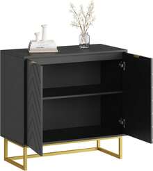 31.5 en Moderno Gabinete Buffet Sideboard con Almacenamiento, Gabinete de Almacenamiento de Acento de Madera con Puertas Dobles / 3 Puertas y Estante, Mesa de Consola Credenza para Comedor Entrada de la Sala de estar - Puertas dobles negras - Ver 1