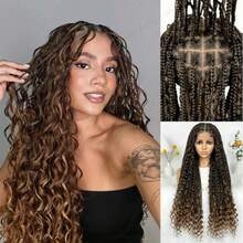 A ANYTIME 1pc Elegant Full Lace Curly Braided Wig For Women, High-Temperature Fiber, 200% Density, Full Lace Area, Versatile Long Style, Soul Goddess Collection - Brown - View 1