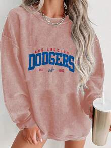 Valentine Outfits For Women, Los Angeles Dodgers Graphic, Oversized Long Sleeve Sweatshirt, Casual Streetwear Style, Essentials Hoodie - 粉色 - 查看 1