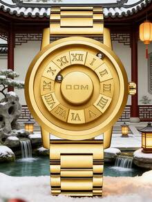 DOM 1 chiếc đồng hồ nam chống nước, mặt số màu đồng cổ điển, đồng hồ đeo tay từ tính độc đáo với dây da và dây thép, thích hợp làm quà tặng ngày lễ. - Vàng - Xem 11