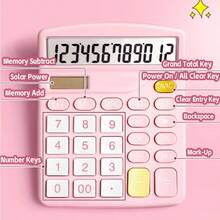 Cute Portable Solar Calculator: Mini Aesthetic Desk Essential, Suitable For Office Work, Financial Accounting And University Campus Study - Cotton Candy - View 6