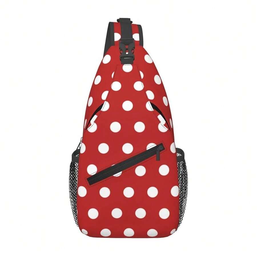 Polka Dots Sling Bag For Women Crossbody Bag Abstract White Small Circle Dot Geometric Pattern On Red Background Sling Backpack For Men Dot Pattern Shoulder Bag Gym Travel HiFKing Daypack - RedWhite - View 1