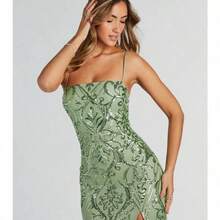 New Hot-Selling Dress Fashionable And Sexy Suspender Halter High Split Celebrity Sequined Dress (2 Colors) - Green - View 10
