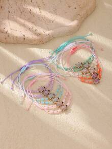 12pcs/Set Girls' Bohemian Style Beach Element Turtle Decor Bracelets - Multicolor - View 3
