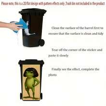 1张卡通青蛙垃圾桶贴纸，创意动物插画防水垃圾桶装饰墙贴，适用于家居厨房浴室装饰