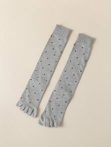 1/3 双装 女士复古波点针织五指袜，中筒休闲弹力显瘦五指袜，日系黑白灰可爱过膝袜 - 彩色 - 查看 10