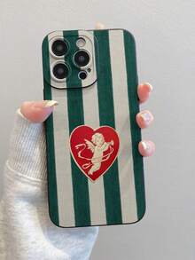 New Striped Cupid Pattern Phone Case, Anti-Fall Anti-Scratch Anti-Fingerprint Black TPU Soft Shell, Camera Lens Protection Compatible With Samsung, Apple, Redmi, OPPO, VIVO Protective Cover - Black - View 1