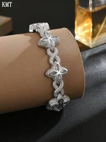 1 Piece Iced Out Colorful Eye Infinity Link Bracelet For Men Prong Setting Plated Hip Hop Jewelry The Four Leaf Clover Element Symbolizes Luck, And The Overall Design Conveys The Expectation Of Multiple Good Luck - 四葉草款 - 查看 13