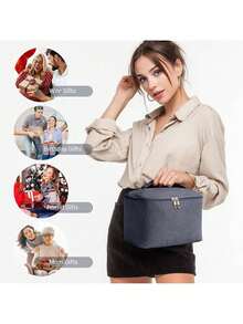 MAGEFY Bolsa de Maquillaje Con Asa Resistente y Cómoda Gran Capacidad Bolsa de Viaje Cosmetiquera Neceser Portátil para Muchas Ocasiones para Mujeres-Rosa - gris - Ver 5