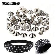 100/200颗朋克风铆钉套装，多种尺寸可选，螺丝背铆钉，朋克摇滚子弹铆钉，子弹锥形铆钉和金属铆钉，适用于服装、包袋、帽子等DIY工艺品，可用于家庭DIY缝纫、服装、皮革工艺，朋克哥特风格 - 銀色 - 查看 12