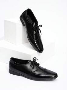Fashionable Pointed Toe Minimalist Design Dress Shoes For Teenagers - Black - View 7