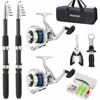 Fishing Pole Combo Set 6.9ft 2PCS Telescopic Fishing Rod And Reel Combo With Fishing Pliers And Lip Gripper Collapsible Fishing Rod And Reel Kits For Bass