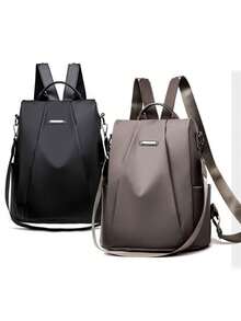 Large Capacity Solid Color Casual College Style Anti-Theft Backpack - Khaki - View 1