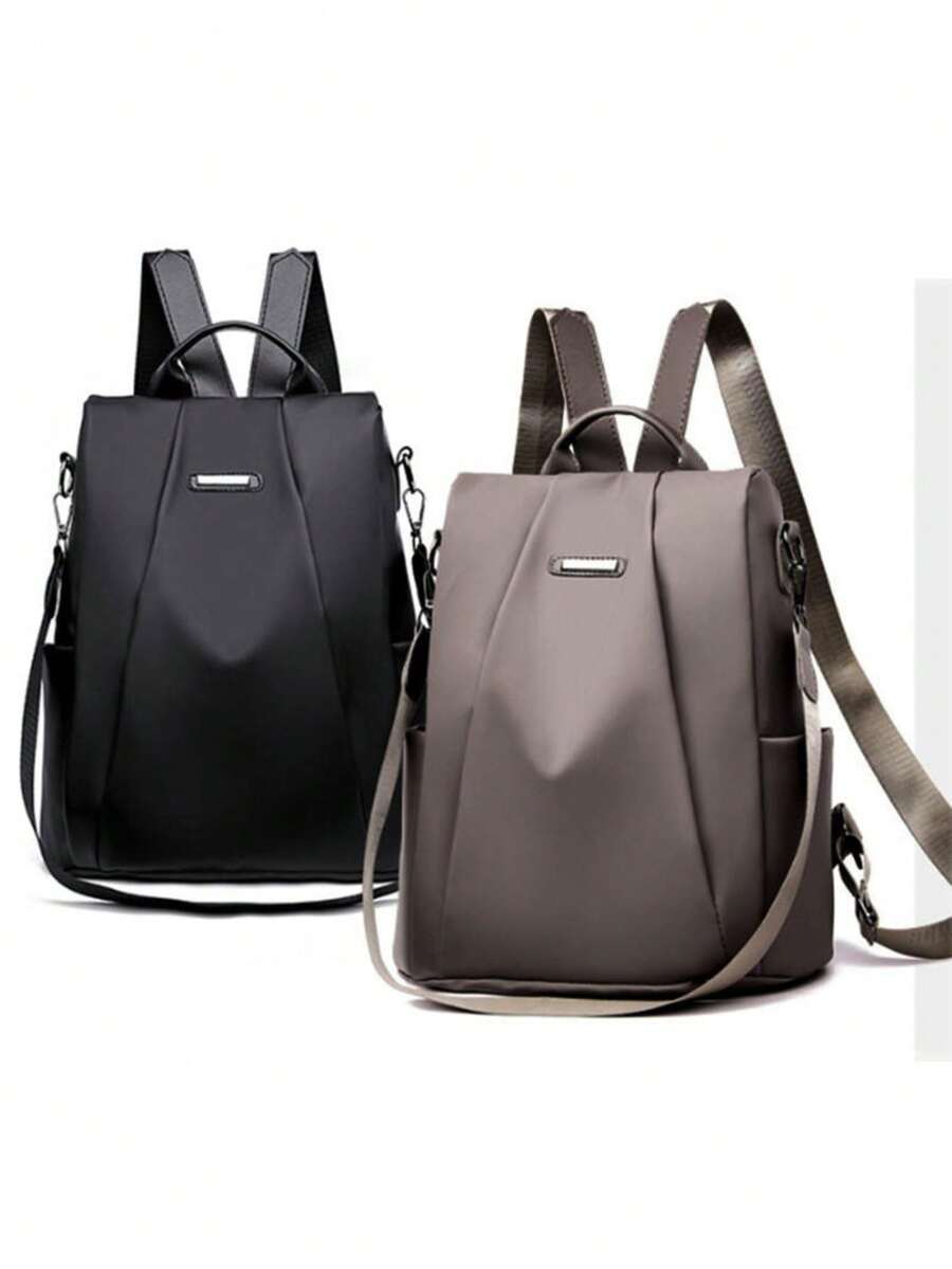 Large Capacity Solid Color Casual College Style Anti-Theft Backpack - Khaki - View 1
